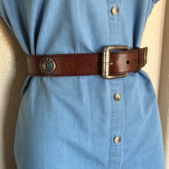 MICHAEL KORS Brown leather belt, monogram metal grommets & buckle. VTG S main image 11